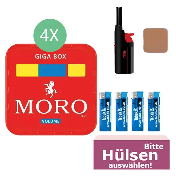 Moro Tabak Rot 4 x Giga Box mit wählbaren Filterhülsen Moro Tabak Rot 4 x Giga Box mit wählbaren Filterhülsen