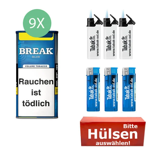 Break Tabak XXL Blue 9 x Dose mit wählbaren Hülsen Break Tabak XXL Blue 9 x Dose mit wählbaren Hülsen