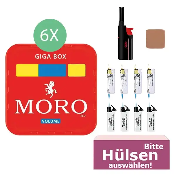 Moro Tabak Rot 6 x Giga Box mit wählbaren Filterhülsen Moro Tabak Rot 6 x Giga Box mit wählbaren Filterhülsen