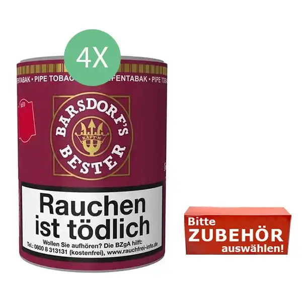 Barsdorf's Bester Red Tabak 4 x Dose mit wählbarem Zubehör