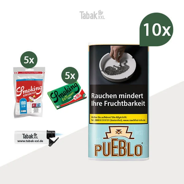 10x Pueblo Feinschnitttabak Blue Pouch mit Smoking Filter und Blättchen
