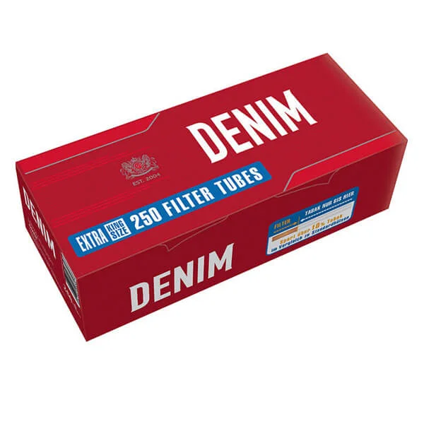 Denim Extra Size Filterhülsen Rot 250er Packung seitlich Denim Extra Size Filterhülsen Rot 250er Packung seitlich