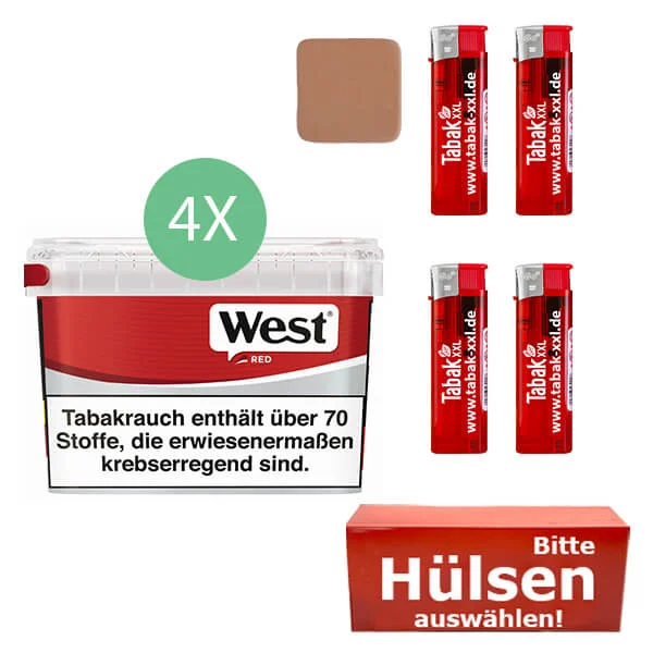 West Tabak Red 4 x Mega Box mit Wählbaren Hülsen West Tabak Red 4 x Mega Box mit Wählbaren Hülsen
