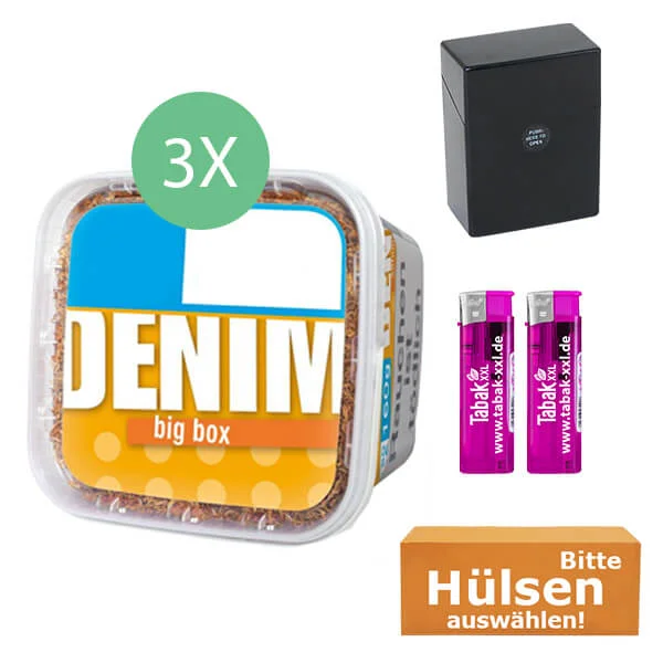 Denim Tabak 3 x Big Box mit wählbaren Hülsen und Etui Denim Tabak 3 x Big Box mit wählbaren Hülsen und Etui