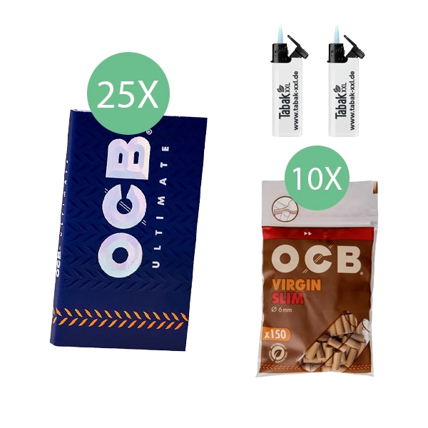 25x-ocb-blaettchen-ultimate-double-100-blatt-+-10x-ocb-virgin-slim-filter-+-2x-sturmfeuerzeuge