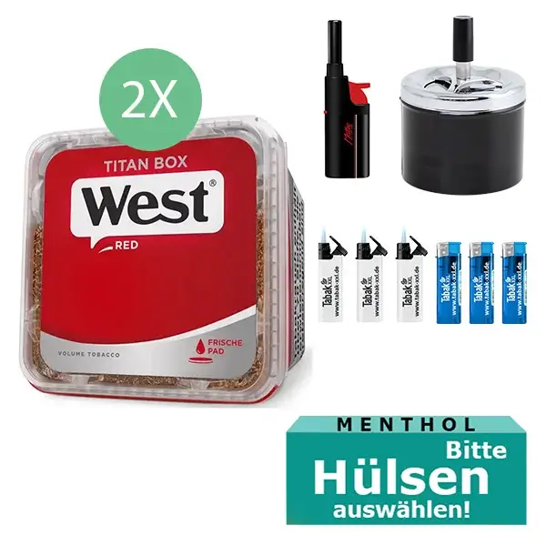 west-tabak-red-2-x-titan-box-mit-waehlbaren-huelsen-und-dreh-aschenbecher west-tabak-red-2-x-titan-box-mit-waehlbaren-huelsen-und-dreh-aschenbecher