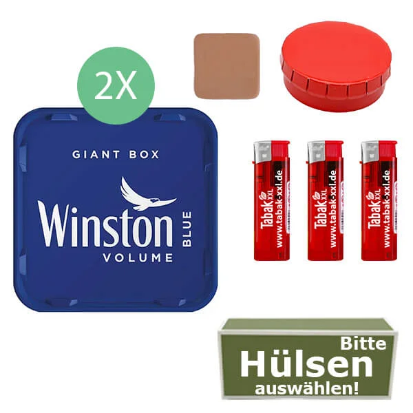 Winston Tabak Blue 2 x Giant Box mit wählbaren Hülsen und Aschenbecher