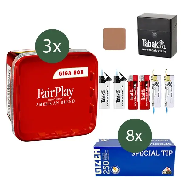 FairPlay Volumentabak 3 x Giga Box mit 2000 Special Size Filterhülsen 