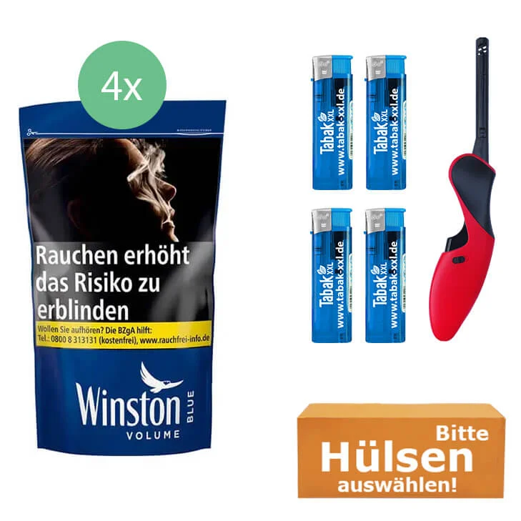 Winston Tabak Blue 4 x Beutel mit wählbaren Hülsen und BBQ Winston Tabak Blue 4 x Beutel mit wählbaren Hülsen und BBQ