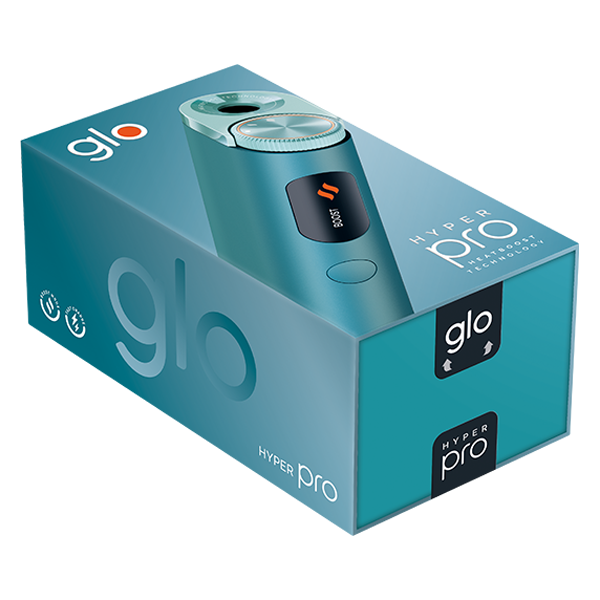 Die Glo Hyper Pro in der Farbe Jade Teal in Verpackung horizontal ausgerichtet im Aktionspack mit Sticks