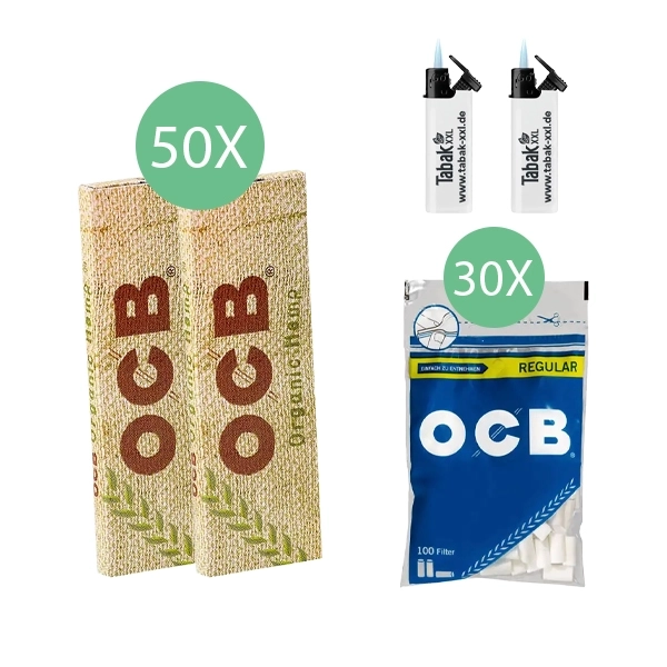 50x-ocb-blaettchen-organic-hemp-50-blatt-+-30x-ocb-regular-filter-+-2x-sturmfeuerzeuge