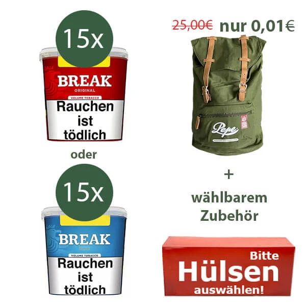 15x Break Volumentabak Giga Box und wählbaren Tabak + Rucksack (0,01€)