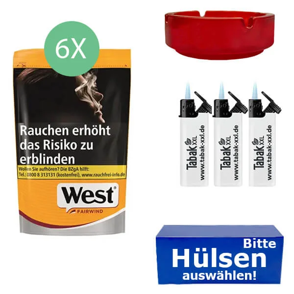 6xwest_yellow_hulsen_glasasche 6 x West Yellow mit Glasaschenbecher