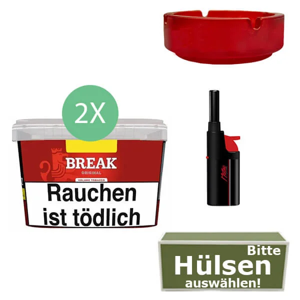 Break Tabak Red 2 x Mega Box mit wählbaren Hülsen und Glasaschenbecher Break Tabak Red 2 x Mega Box mit wählbaren Hülsen und Glasaschenbecher