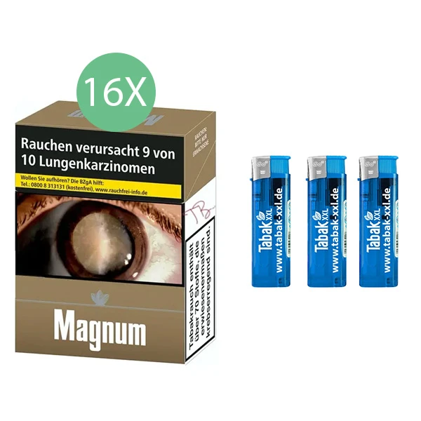 16x Magnum Zigaretten Gold Maxi + 3x Elektro-Feuerzeuge 16x Magnum Zigaretten Gold Maxi + 3x Elektro-Feuerzeuge