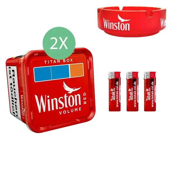 Winston Volumentabak Red 2 x Titan Box mit Glasaschenbecher