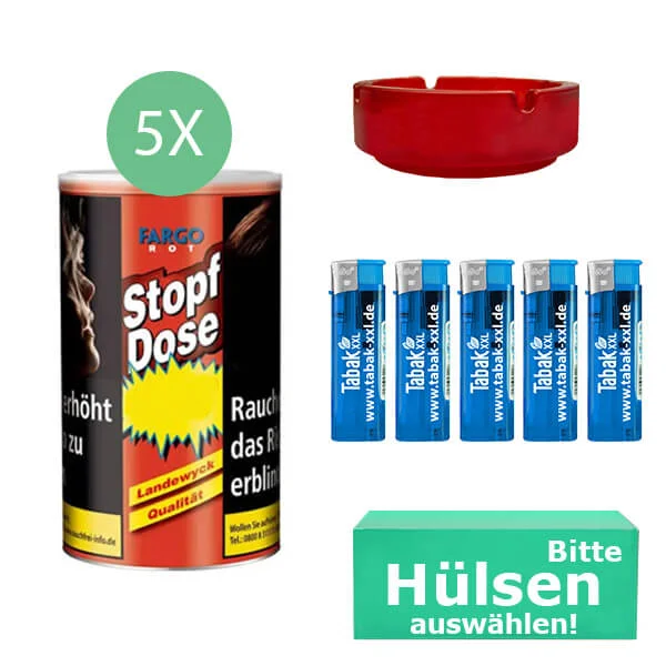 Fargo Tabak 5 x Stopf-Dose Rot mit Wählbaren Hülsen Fargo Tabak 5 x Stopf-Dose Rot mit Wählbaren Hülsen