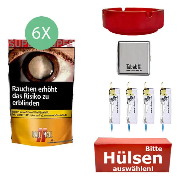 Pall Mall Tabak 6 x Super Beutel mit wählbaren Hülsen und Etui Pall Mall Tabak 6 x Super Beutel mit wählbaren Hülsen und Etui