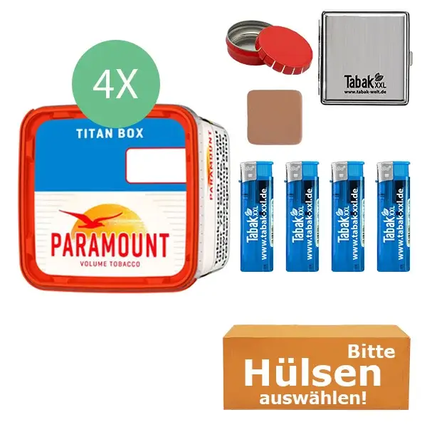 Paramount Volumentabak Red 4 x Titan Box mit wählbarem Zubehör und Etui