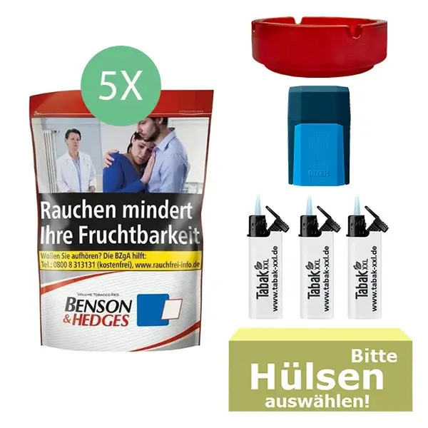 Benson & Hedges Tabak 5 x Beutel mit wählbaren Filterhülsen und Etui