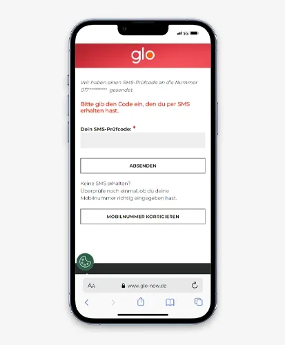 glo registrieren code bestaetigen